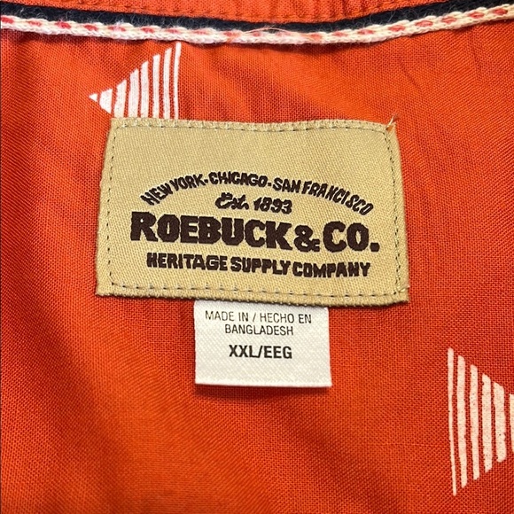 Roebuck & Co by Sears Quirky Retro Orange Casual Button Down White Triangles - Picture 3 of 6